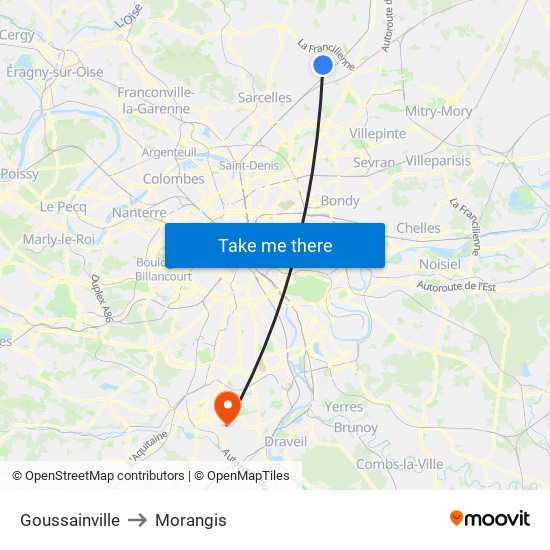 Goussainville to Morangis map