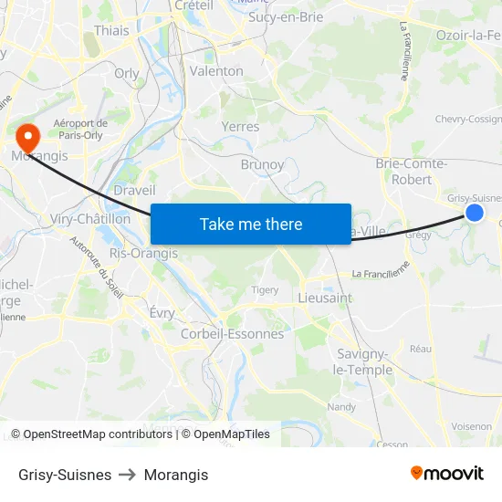 Grisy-Suisnes to Morangis map