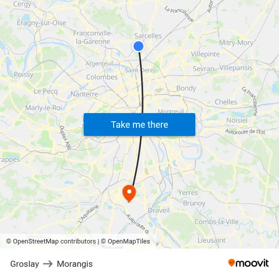 Groslay to Morangis map