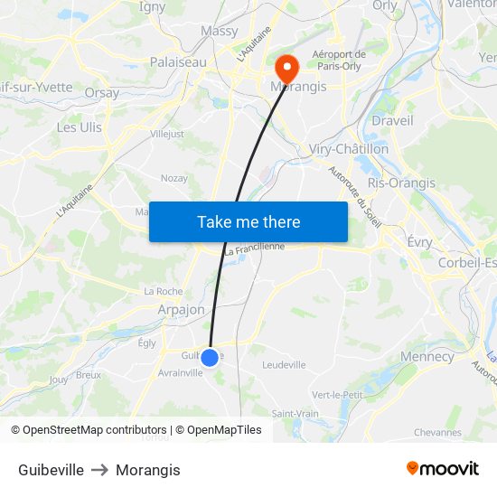 Guibeville to Morangis map