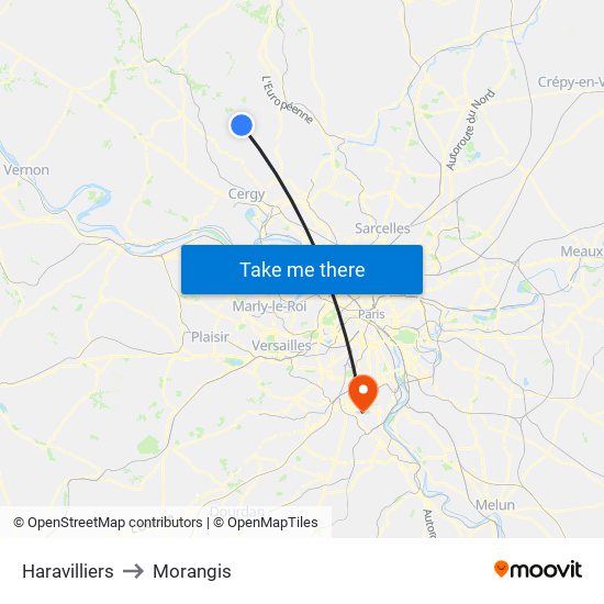 Haravilliers to Morangis map