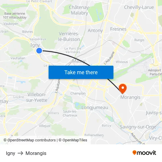 Igny to Morangis map