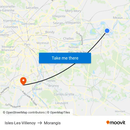 Isles-Les-Villenoy to Morangis map