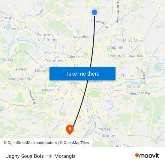 Jagny-Sous-Bois to Morangis map