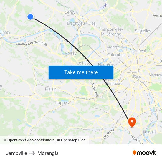 Jambville to Morangis map