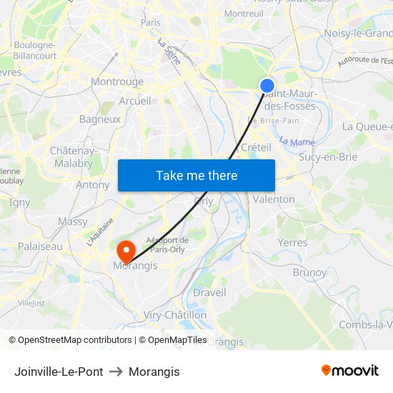 Joinville-Le-Pont to Morangis map
