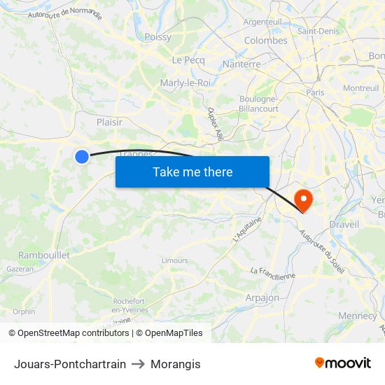 Jouars-Pontchartrain to Morangis map