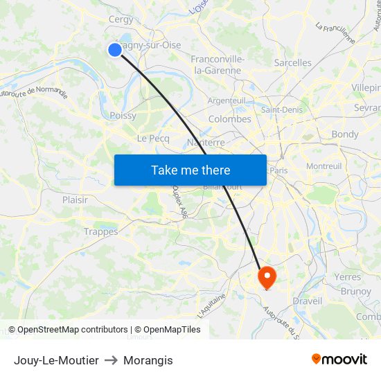 Jouy-Le-Moutier to Morangis map