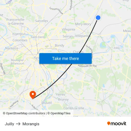 Juilly to Morangis map