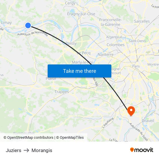 Juziers to Morangis map
