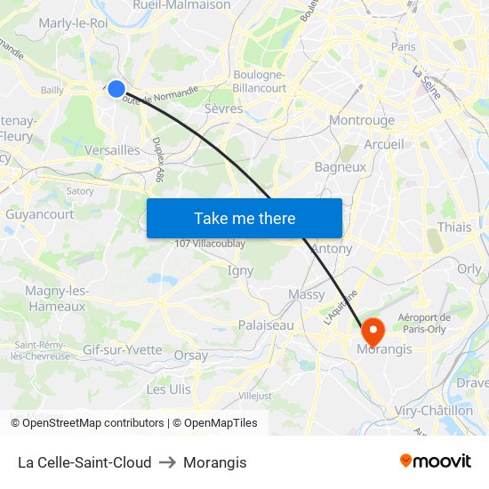 La Celle-Saint-Cloud to Morangis map