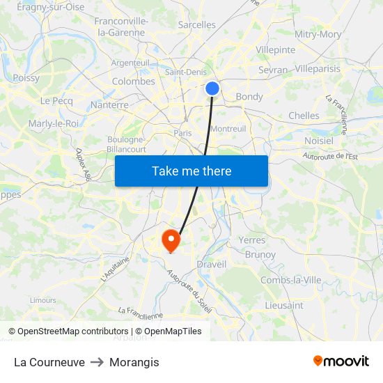 La Courneuve to Morangis map