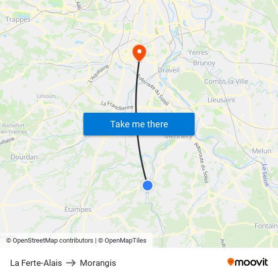 La Ferte-Alais to Morangis map