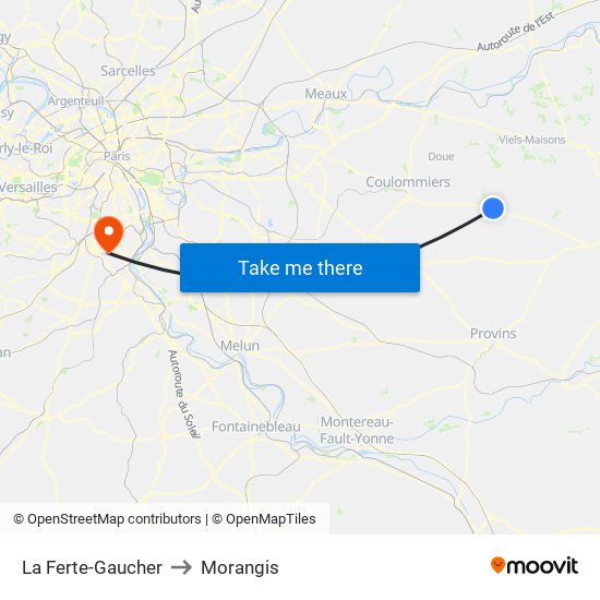 La Ferte-Gaucher to Morangis map