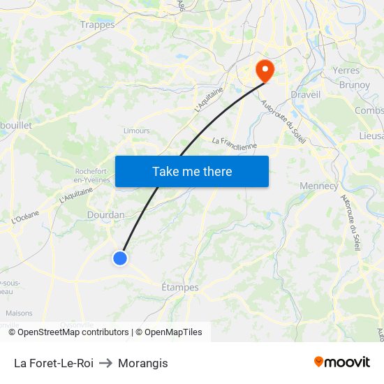 La Foret-Le-Roi to Morangis map