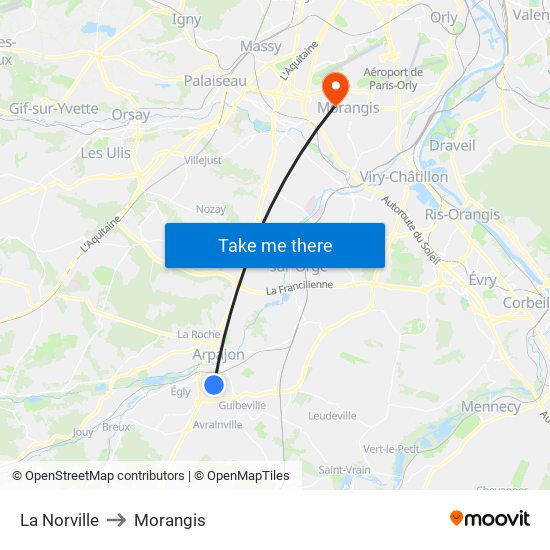 La Norville to Morangis map