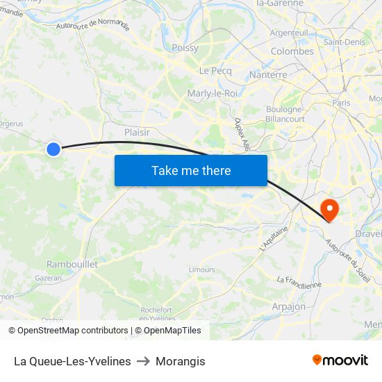 La Queue-Les-Yvelines to Morangis map