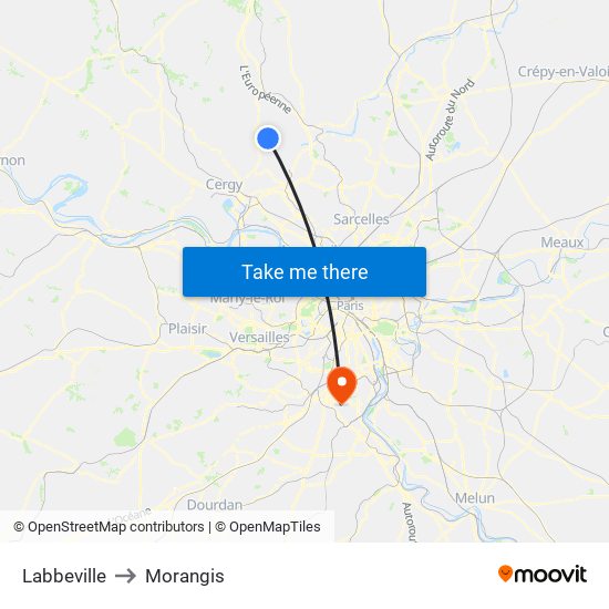 Labbeville to Morangis map
