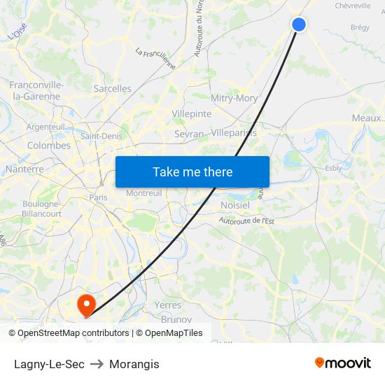 Lagny-Le-Sec to Morangis map