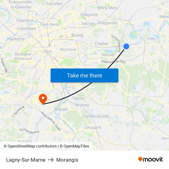 Lagny-Sur-Marne to Morangis map