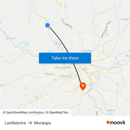 Lavilletertre to Morangis map