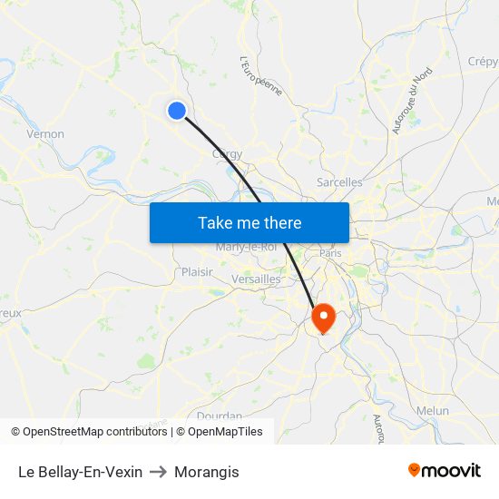 Le Bellay-En-Vexin to Morangis map