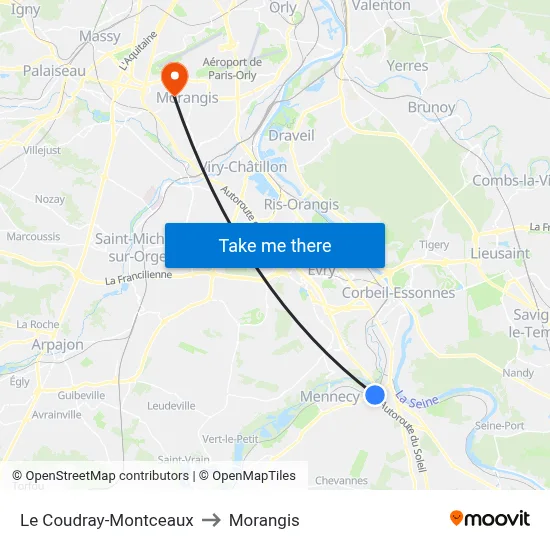 Le Coudray-Montceaux to Morangis map