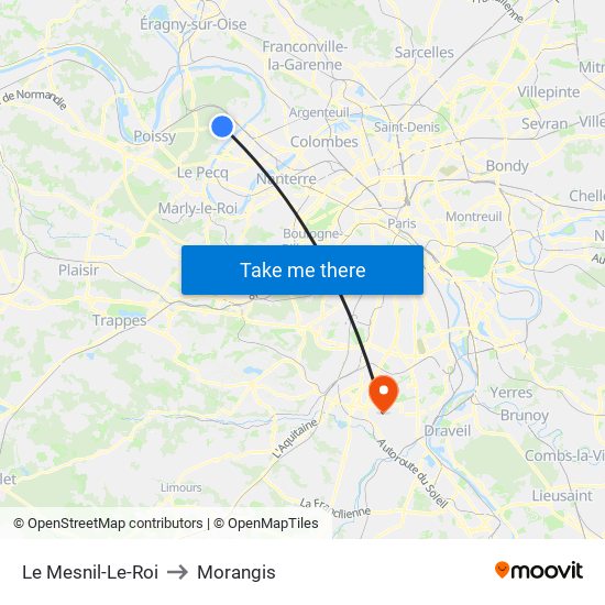 Le Mesnil-Le-Roi to Morangis map