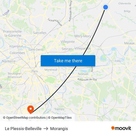 Le Plessis-Belleville to Morangis map