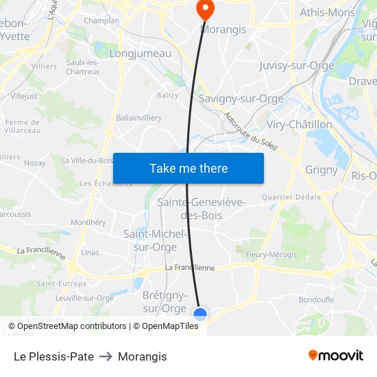 Le Plessis-Pate to Morangis map