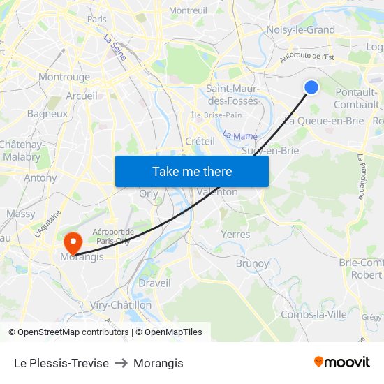 Le Plessis-Trevise to Morangis map