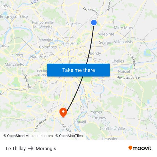 Le Thillay to Morangis map