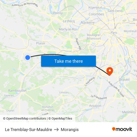 Le Tremblay-Sur-Mauldre to Morangis map