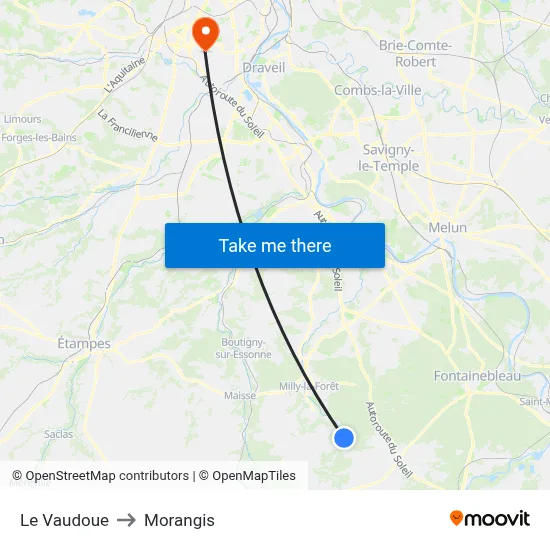 Le Vaudoue to Morangis map