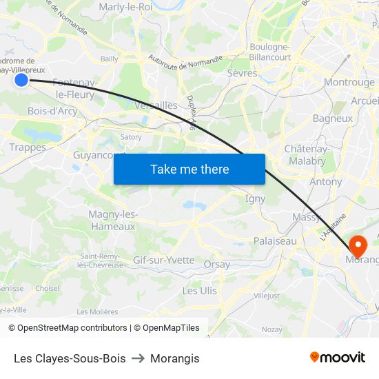 Les Clayes-Sous-Bois to Morangis map