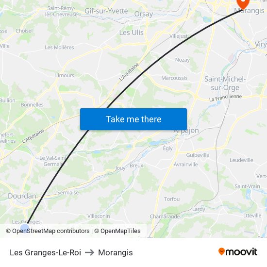 Les Granges-Le-Roi to Morangis map