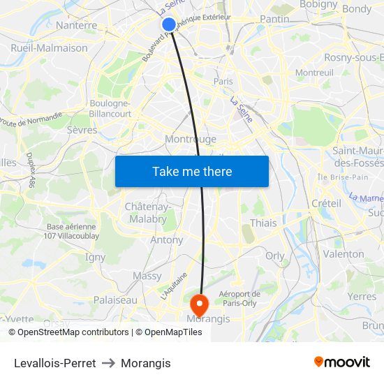 Levallois-Perret to Morangis map