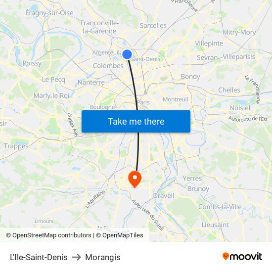 L'Ile-Saint-Denis to Morangis map