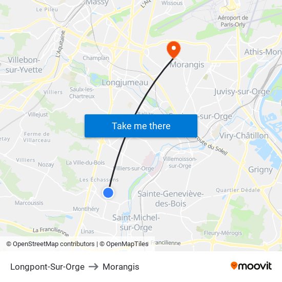 Longpont-Sur-Orge to Morangis map