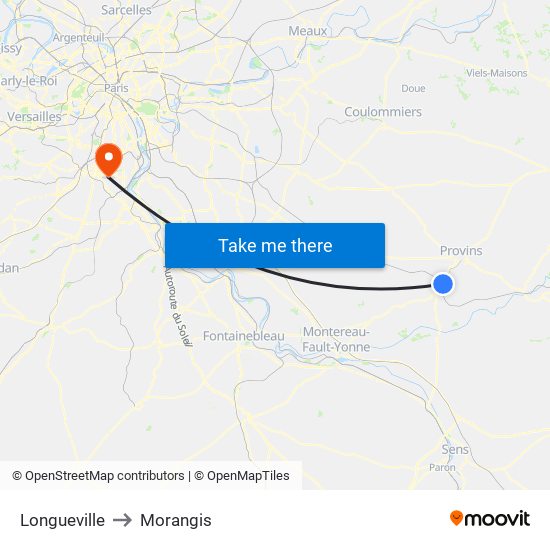 Longueville to Morangis map