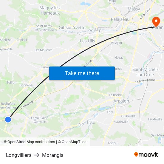 Longvilliers to Morangis map
