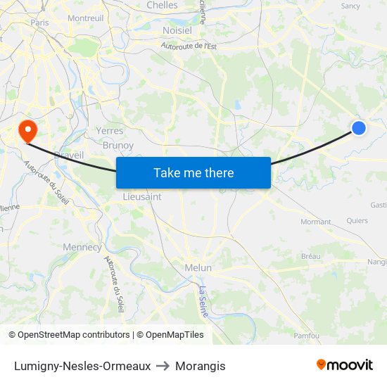 Lumigny-Nesles-Ormeaux to Morangis map