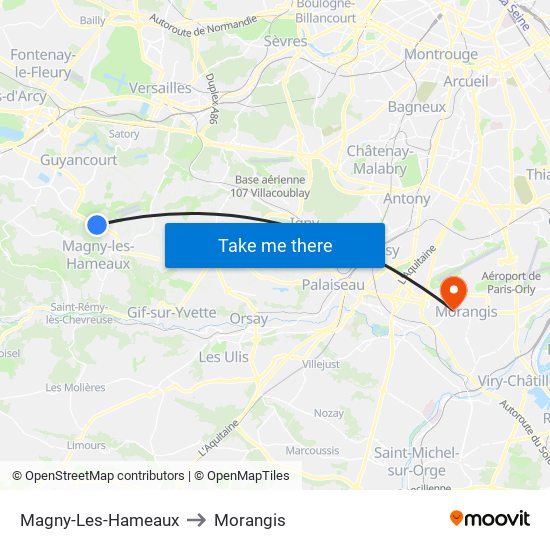 Magny-Les-Hameaux to Morangis map