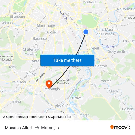 Maisons-Alfort to Morangis map