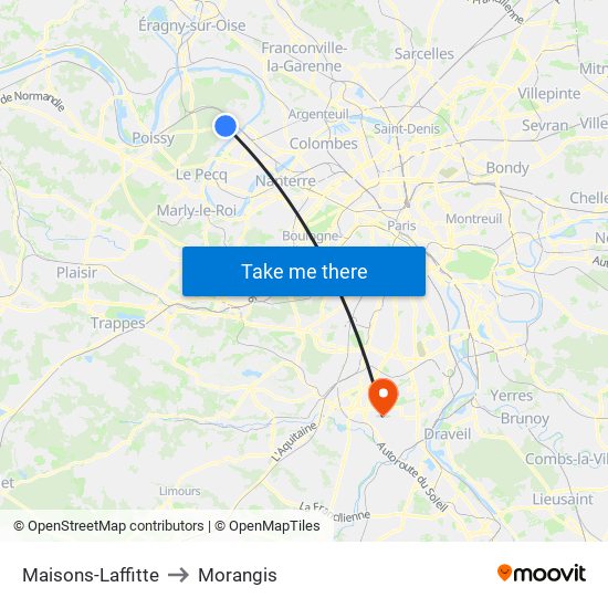 Maisons-Laffitte to Morangis map