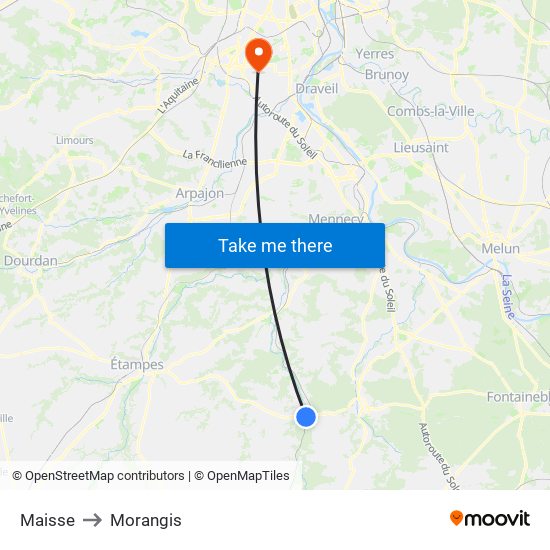 Maisse to Morangis map