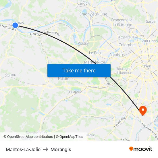 Mantes-La-Jolie to Morangis map