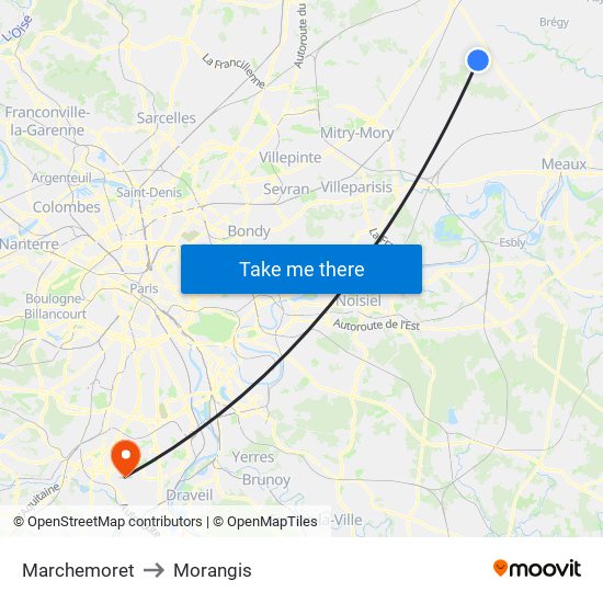 Marchemoret to Morangis map