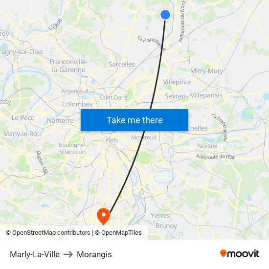 Marly-La-Ville to Morangis map