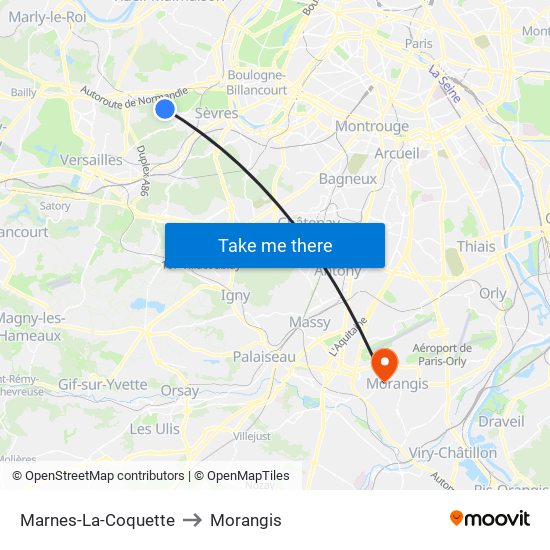 Marnes-La-Coquette to Morangis map